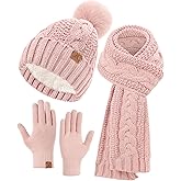 Hat Scarf And Gloves Set For Women, Womens Beanie Hats Thermal Touchscreen Gloves Scarf Scarves, Winter Accessories Sets
