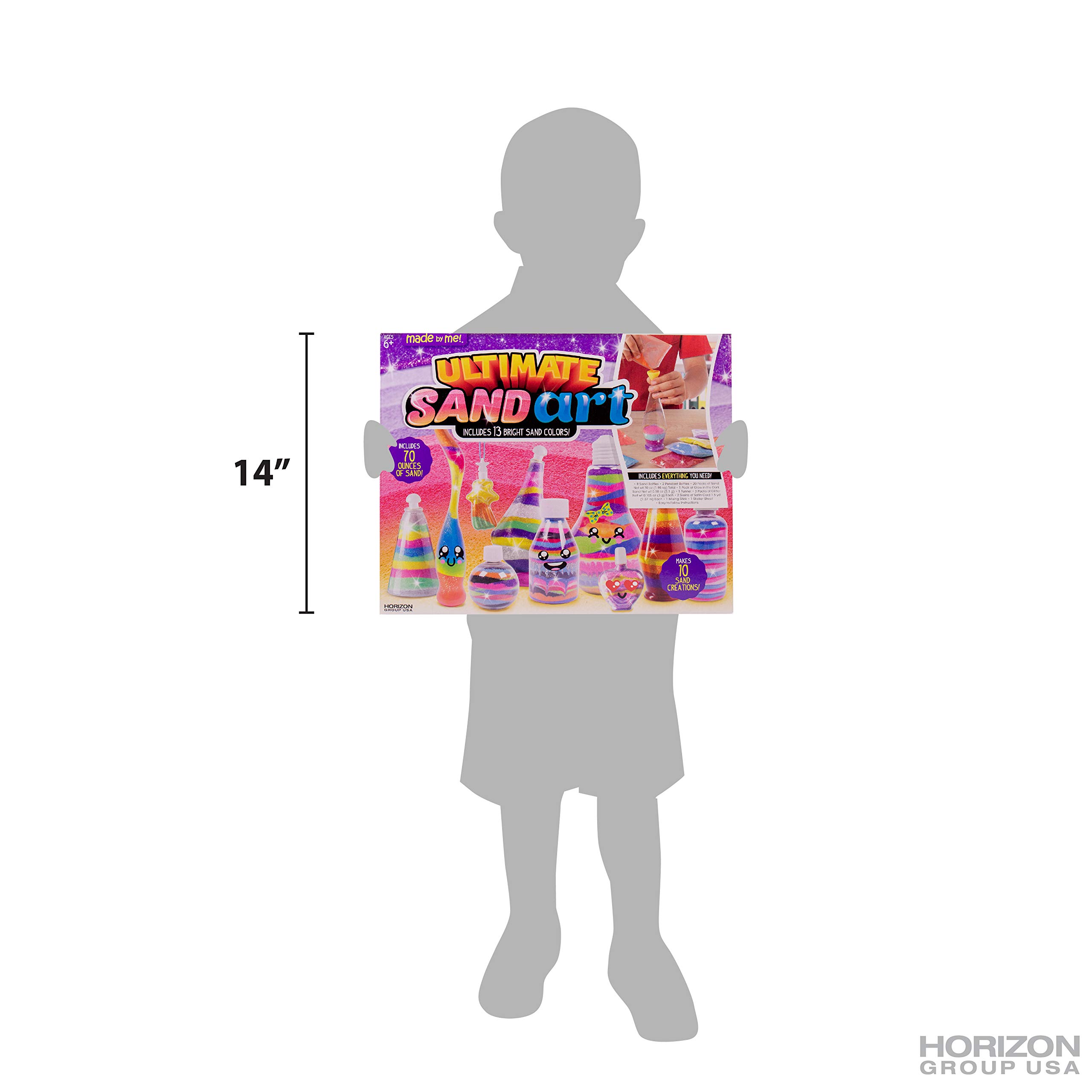 Made By Me Ultimate Sand Art Kit, Includes 13 Colors of Sand, 1 Glow in The Dark Sand, 8 Sand Bottles, 3 Pack of Glitter, Sticker Sheet & More, Arts & Crafts, Arts and Crafts, for Ages 6+