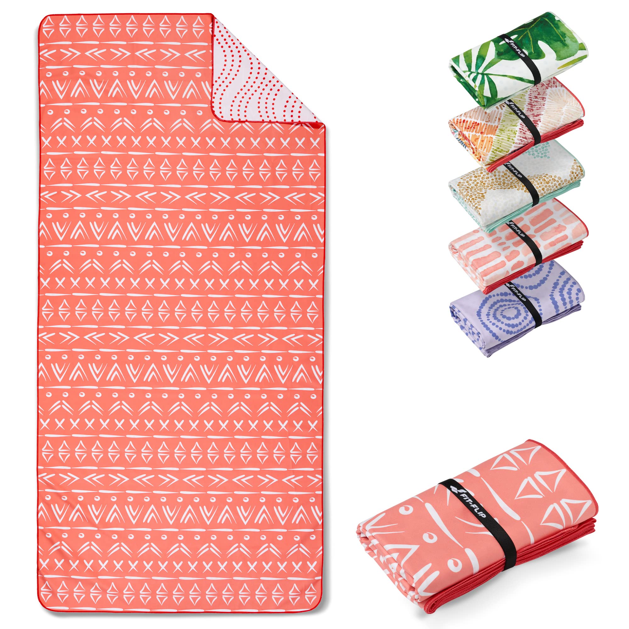 Fit-Flip Beach towel microfibre - large quick dry towels - for travel and swimming - lightweight, compact and super absorbent - sand free, 100% recycled - Tepee 200x90cm