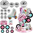 20 PCS Roller Skate Cake Topper Disco Ball Cake Toppers Retro Hip Hop Theme Party Cake Decoration for Boys or Girls 80s 90s Skating Theme Party Decorations (White)