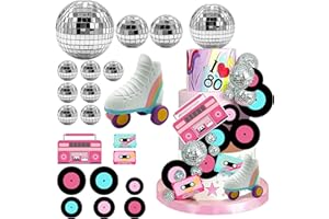 HAVAGDTM 20 PCS Roller Skate Cake Topper Disco Ball Cake Toppers Retro Hip Hop Theme Party Cake Decoration for Boys or Girls 80s 90s Skating Theme Party Decorations (White)