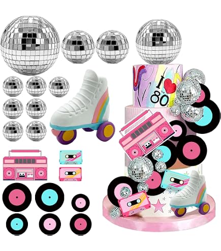 Retro Roller Skate Glitter Cake Topper - "Rolling Into 6" Birthday Decor For 80s 90s Hip Hop Theme Party