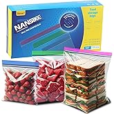 NANSIKE 100-Pack Food Storage Freezer Bags - 3 Sizes | Reusable with Zipper Lock for Fruit and Veggies, Microwave and Freezer Safe, No BPA - Strong Seal, Easy to Fill for Lunch