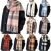 Chicingyou 8 Pcs Women Scarf Bulk Plaid Long Winter Scarves Feel Shawl with Tassel Large Chunky Blanket Scarf Warm Thick Wrap Poncho for Valentine Women Gifts
