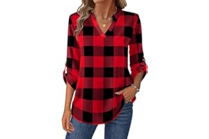 Zeagoo Womens Roll Up Long Sleeve Tops V Neck Shirts Dressy Casual Work Blouses S-2XL