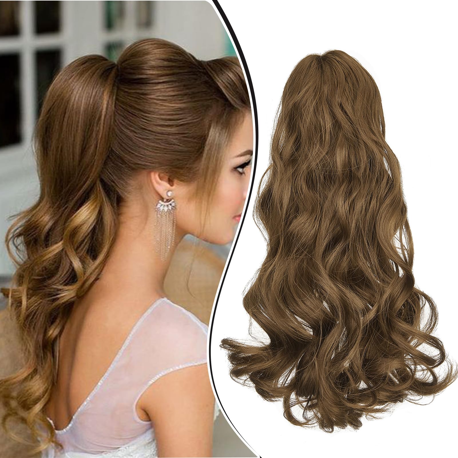 Dcbaboo 18 inch 150g Ash Brown Curly Wavy Synthetic Heat Resistant Ponytail Extension for Women