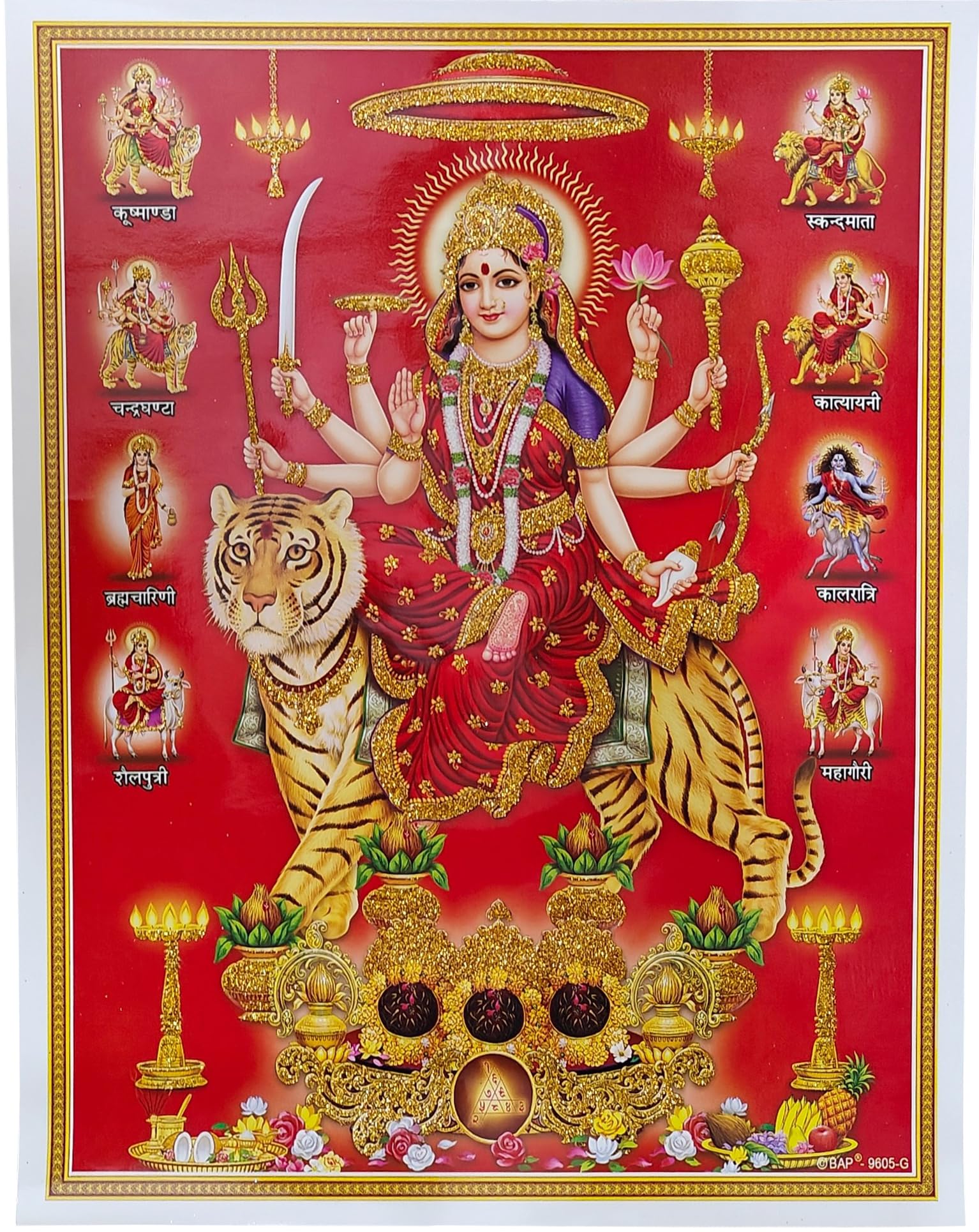 Rastogi Handicraft Best Of Indian Reprint Hindu God Poster/Picture With Unframed (Durga-Ji-Navaroop-11 X9)