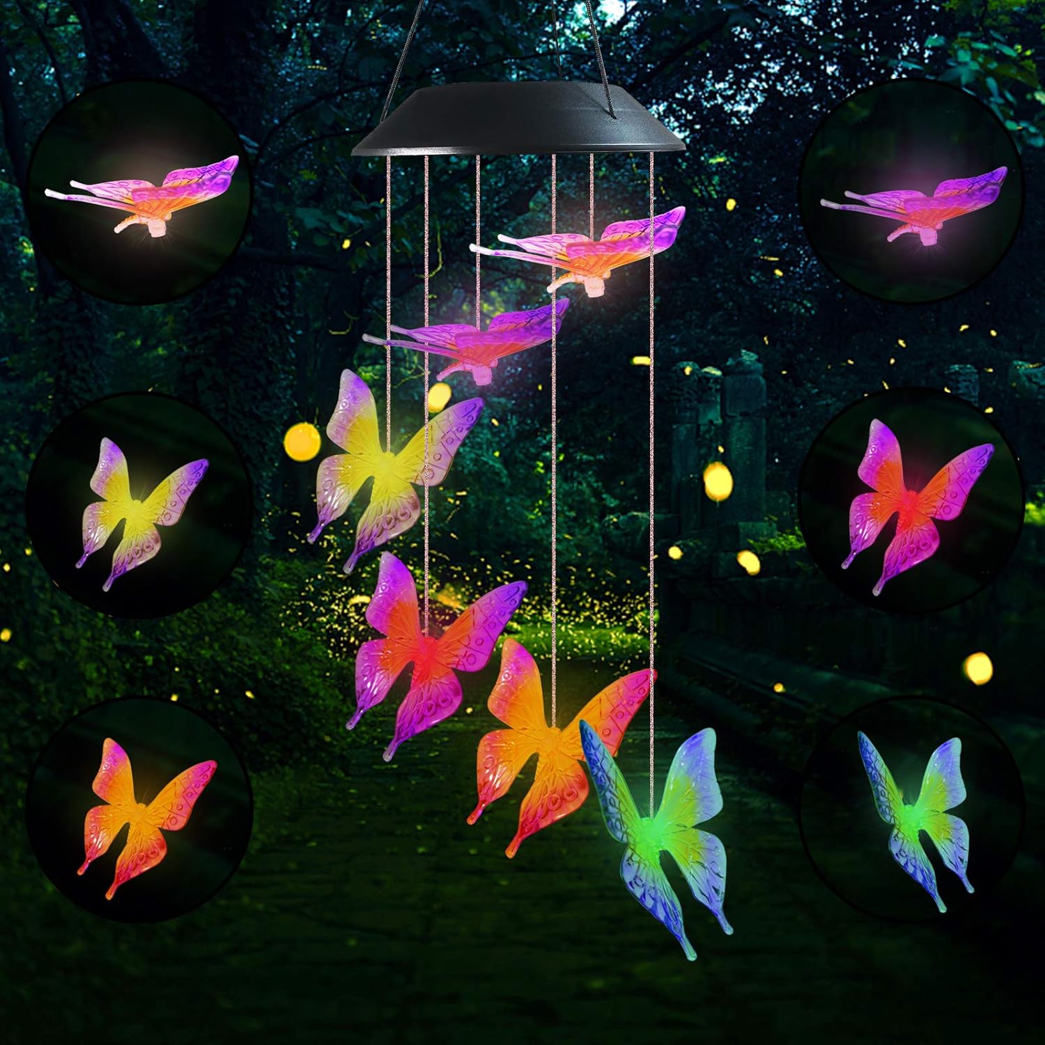 Famiry Solar Butterfly Wind Chimes for Outside, Wind Chimes Colors Changing Six Butterfly Waterproof LED Solar Light, Outdoor Decor for Garden, Patio, Yard, Home(Purple Yellow Butterfly) : Garden & Outdoor