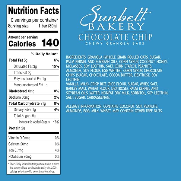 SUNBELT BAKERY CHEWY CHOCOLATE CHIP GRANOLA BARS, 1.1 OZ BARS, 15 COUNT