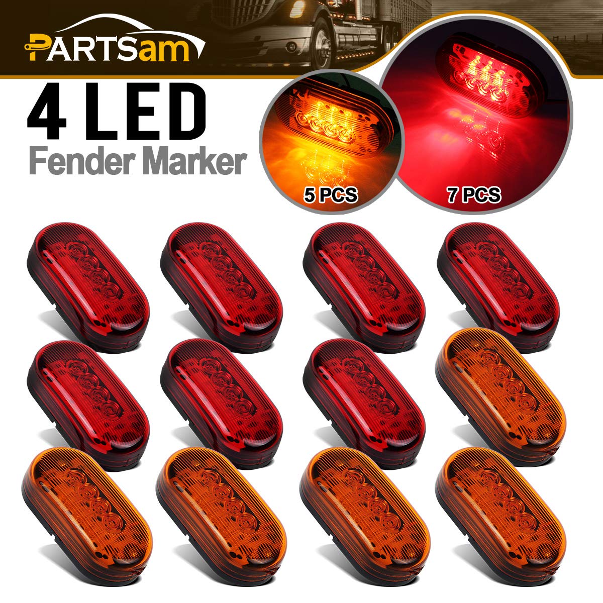 Buy Partsam 12x 4 Inch Oblong Led Marker Lights 10 Diodes Black Base 4