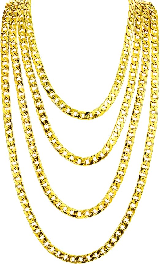 4 Pieces Hip Hop Rapper Faux Gold Chain Necklace Chunky Necklace