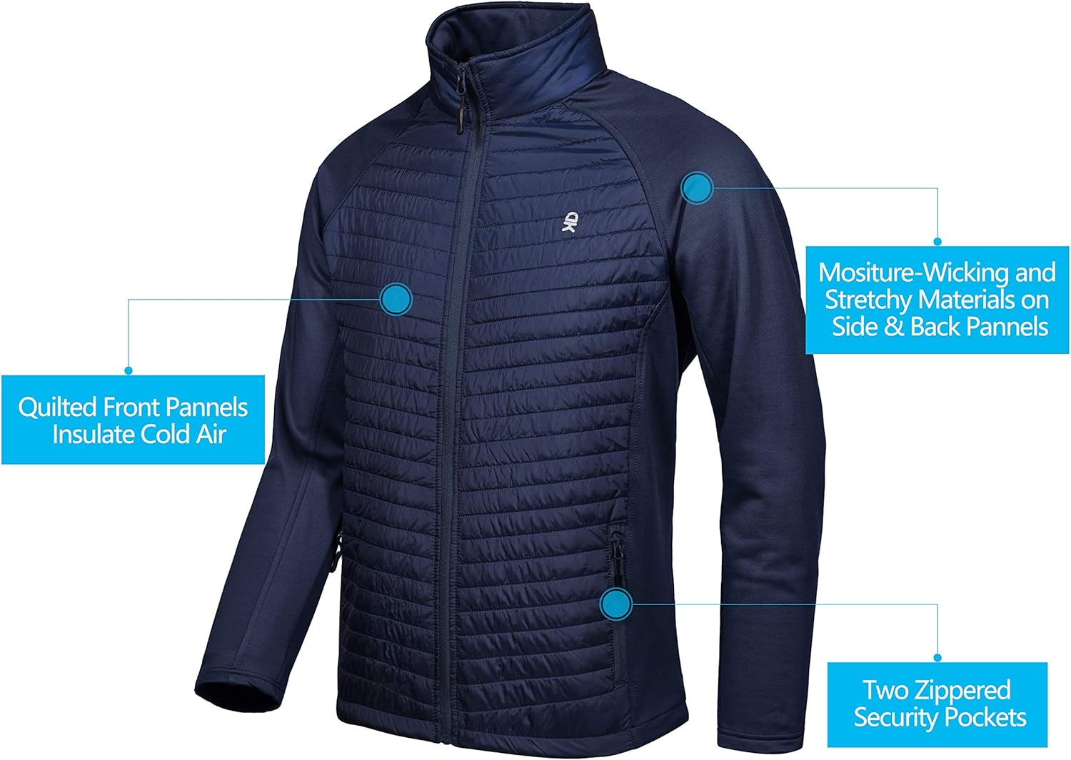Little Donkey Andy Men's Insulated Running Warm Jacket, Thermal Hybrid Hiking Jacket: Clothing