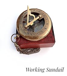 Brass Sundial Compass with Leather Case and Chain