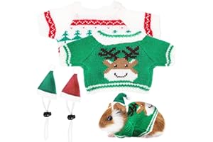 Ipetboom Guinea Pig Christmas Clothes, 2 Pcs Hamster Sweaters 2 Pcs Hats Small Animal Christmas Costume