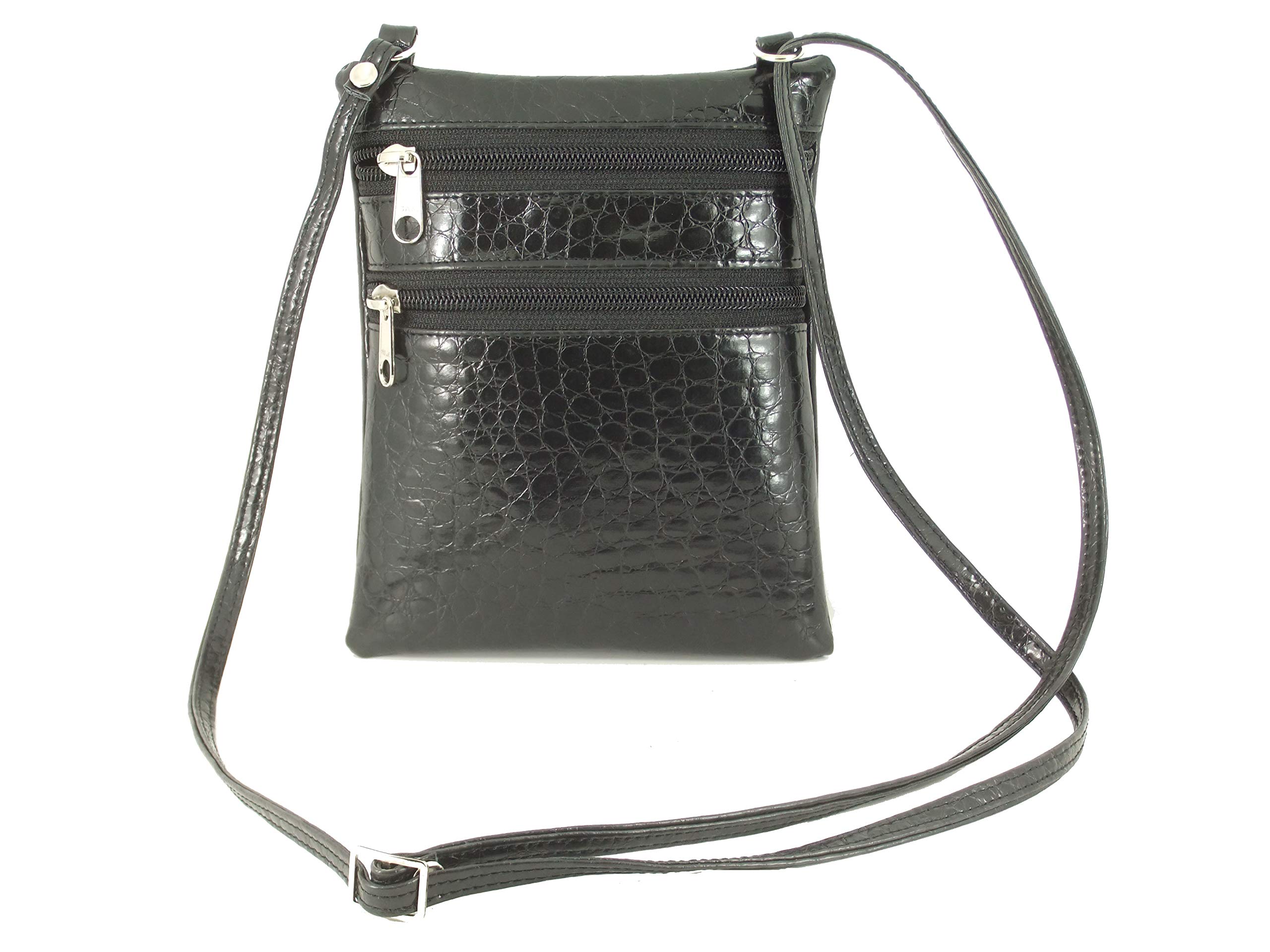 LONI Shoulder Crossbody Bag Animal Print Crocodile Snakeskin Flat Small Black