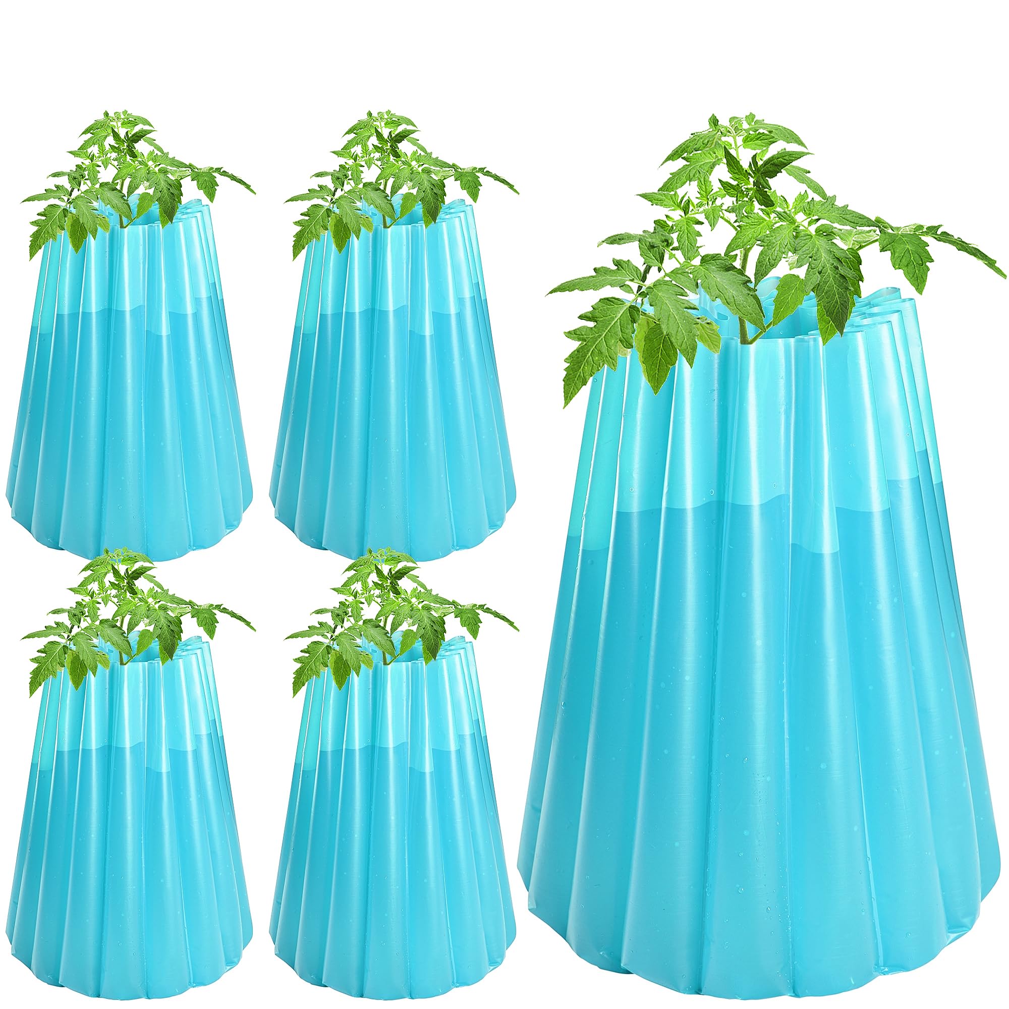 Photo 1 of Adnee 5 Pack Water Filled Plant Protectors-19 x 17 Inch Reusable Wall of Water Plant Covers for Tomato Plants-Blue Early Season Insulating Plant Protective Cover for Outdoor Winter Freeze Protection