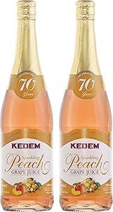 Kedem Sparkling Peach Flavored Grape Juice 25.4oz (2 Pack), No Added Sugar, Non Alcoholic, Kosher for Passover