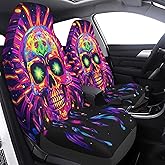 FeHuew Galaxy Sparkle Sugar Skull with Feather 2 Pcs Car Seat Covers Set Vehicle Front Seat Protector Auto Interior Accessories Protetors Car Mat Covers Universal fit Most Car SUV Van Truck