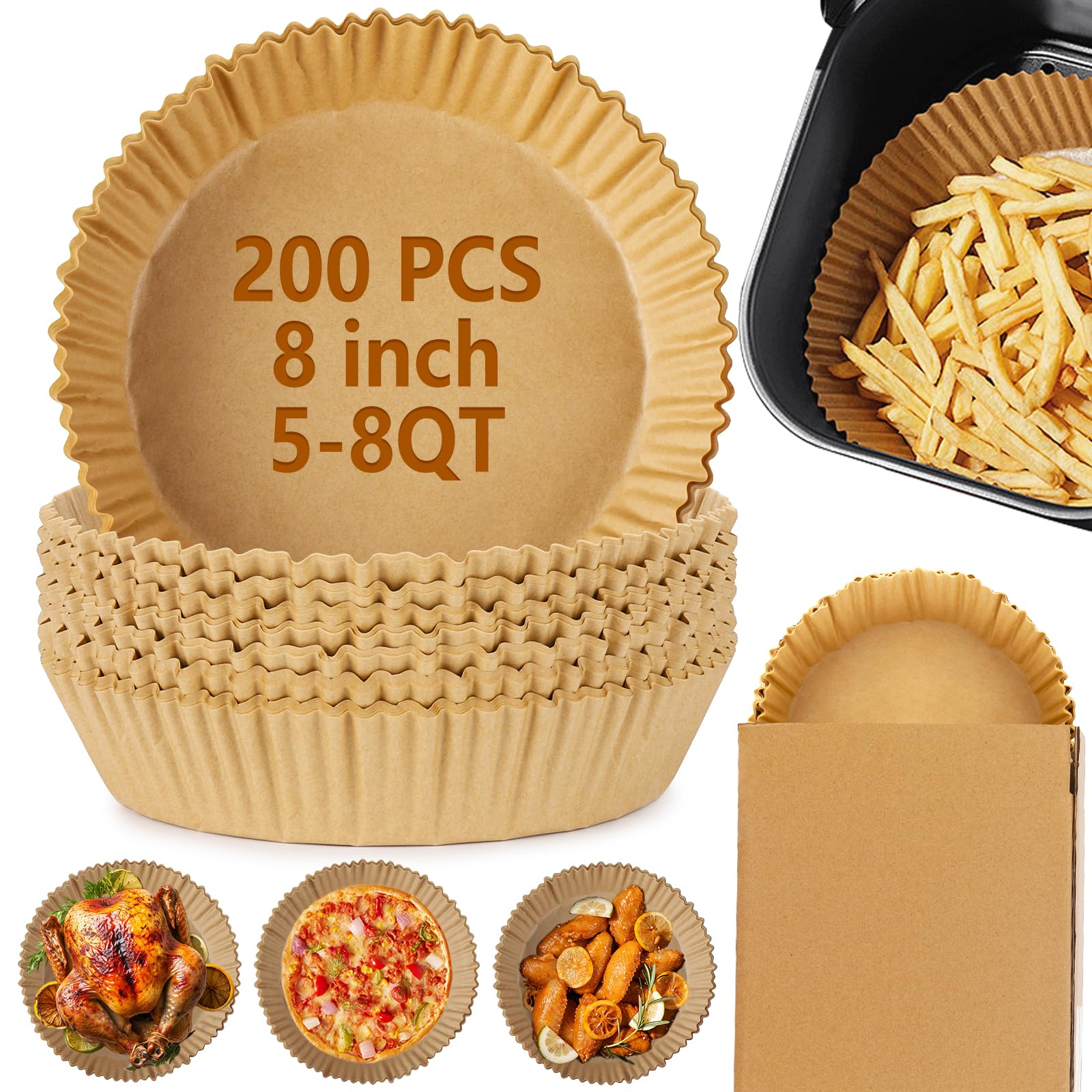 Photo 1 of 200Pcs Air Fryer Disposable Paper Liner, 8 Inch Round Non-Stick Air Fryer Liners Parchment Paper for 5-8 QT Air Fryer Baking Roasting Microwave