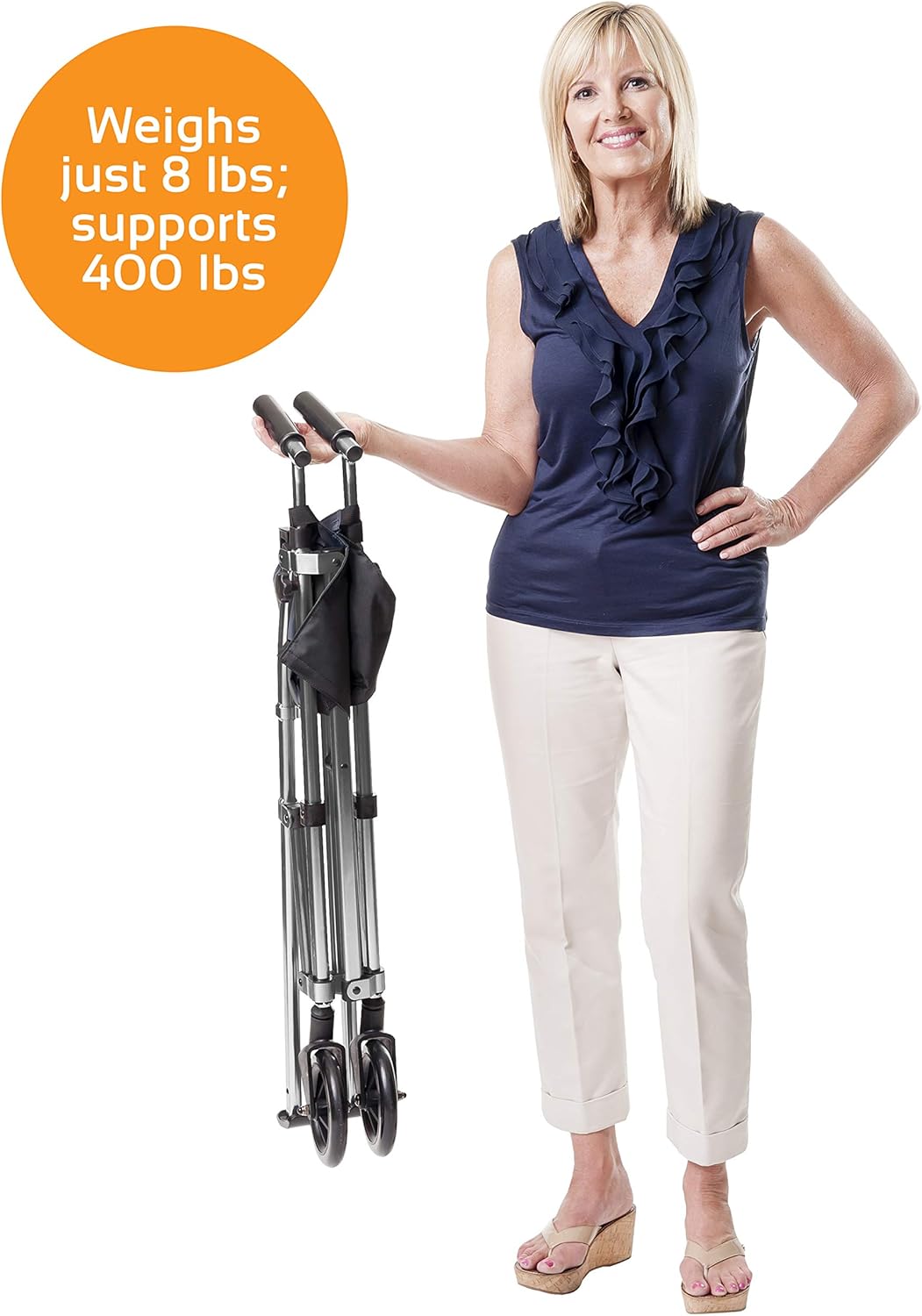 Stander EZ Fold-N-Go Walker, Lightweight Folding 2 Wheel Rolling Walker for Seniors with Swivel Wheels, Black Walnut: Health & Personal Care