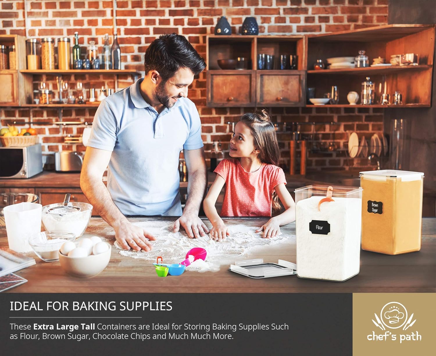 Extra Large Tall Food Storage Containers 7 qt/ 220oz/ 6.5L, For Flour, Sugar - Airtight Kitchen & Pantry Bulk Food Storage, BPA-Free - 2 PC Set - Measuring Scoops, Pen & 8 Labels - Chef’s Path: Kitchen & Dining