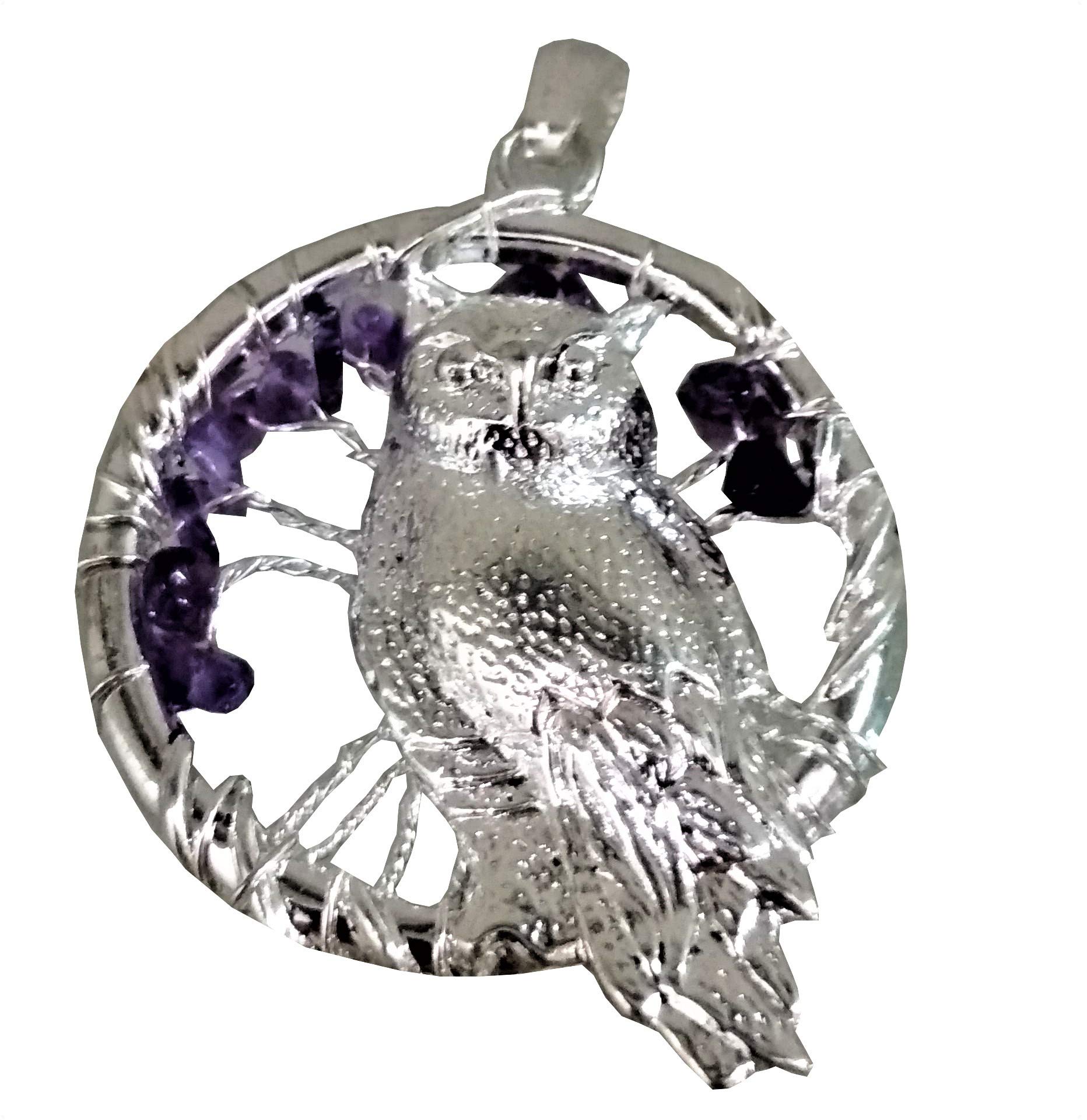 Purpledip Chakra Pendant 'Wisdom Owl': Spiritual Lucky Charm Gift (11508)