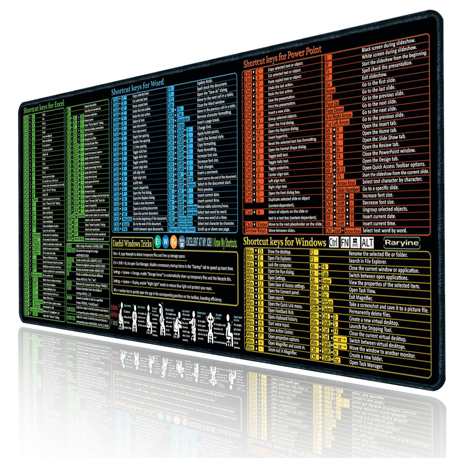 Photo 1 of Raryine Excel/Word/Power Point/Windows Mouse pad,Non-Slip&Waterproof Large Gaming Office pc Desk mat(XL 31.5 x 11.8 in),Over 200 Keyboard Shortcuts Mousepad