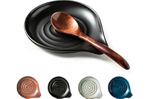 Cormomu Spoon Rest, Porcelain Drip Tray for Multiple Utensils, Cooking&Large Spoon Holder for Stove Top, Modern Farmhouse Kitchen Decor Utensil Holder for Spoons, Ladles, Tongs&Spatula, Black