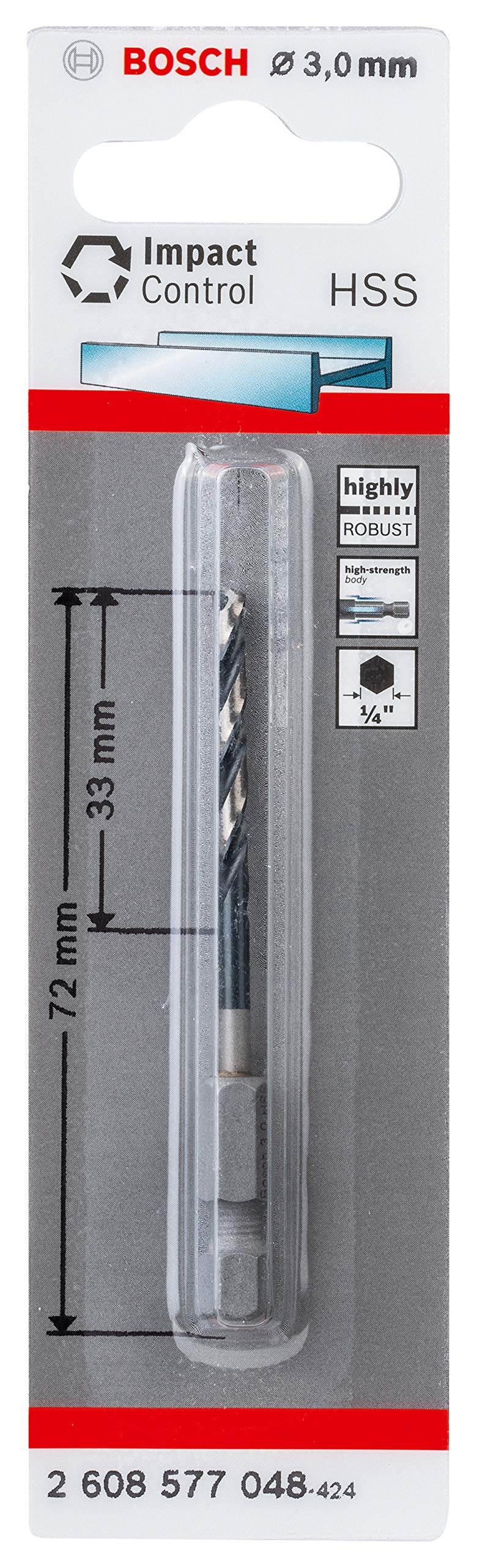 Bosch Professional Impact Control HSS Twist Drill Bit (for metal, 3 x 33 x 72 mm, accessories for impact drills)