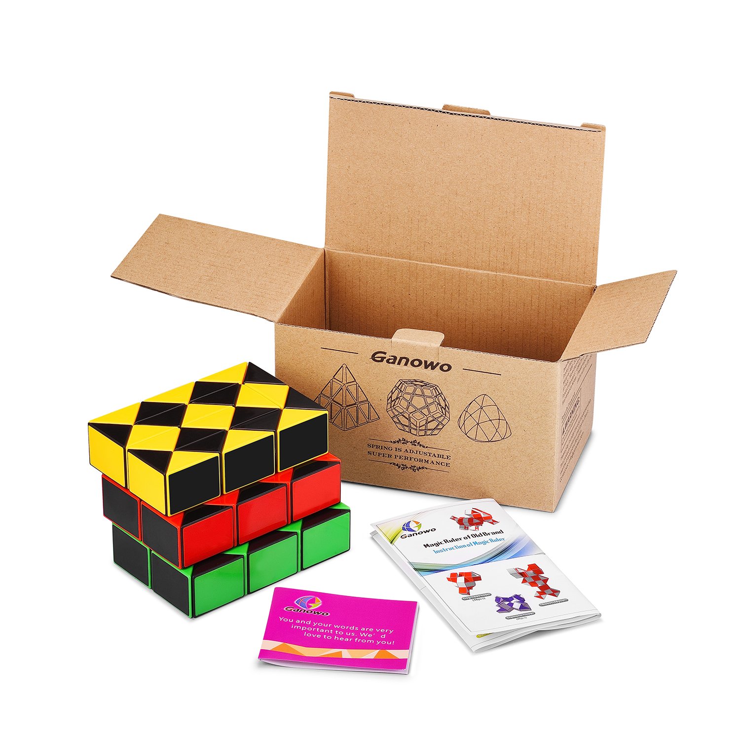 Speed Cube Snake Ruler Cube Puzzle Pack | 24 Wedges Twist Puzzle Toys | 3 Magic Snake Cubes Collection in 1 Box | Stickerless Cube Toys