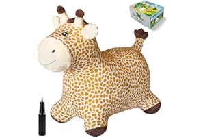 HotMax Giraffe Bouncy Horse Toy, Inflatable Plush Bouncing Horse for Toddlers, Outdoor Ride on Bouncy Animals, Birthday Gift for 18 Months 2 3 4 Year Old Boy or Girl