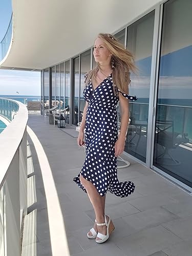 GRECERELLE Women's Summer Floral Print Cross V Neck Dress Bohemian