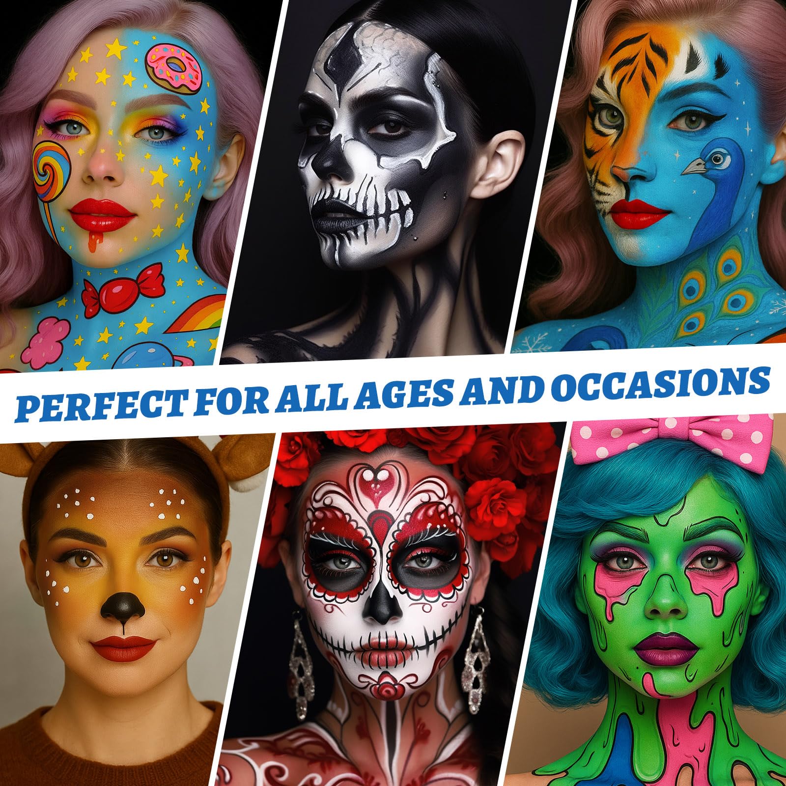BOBISUKA 18 Color Washable Face & Body Paint Palette with Brushes, Extra Black & White Pans, Highly Pigmented Cream Formula Face Painting Kit for Halloween, Carnival, Cosplay, Festivals & SFX Makeup