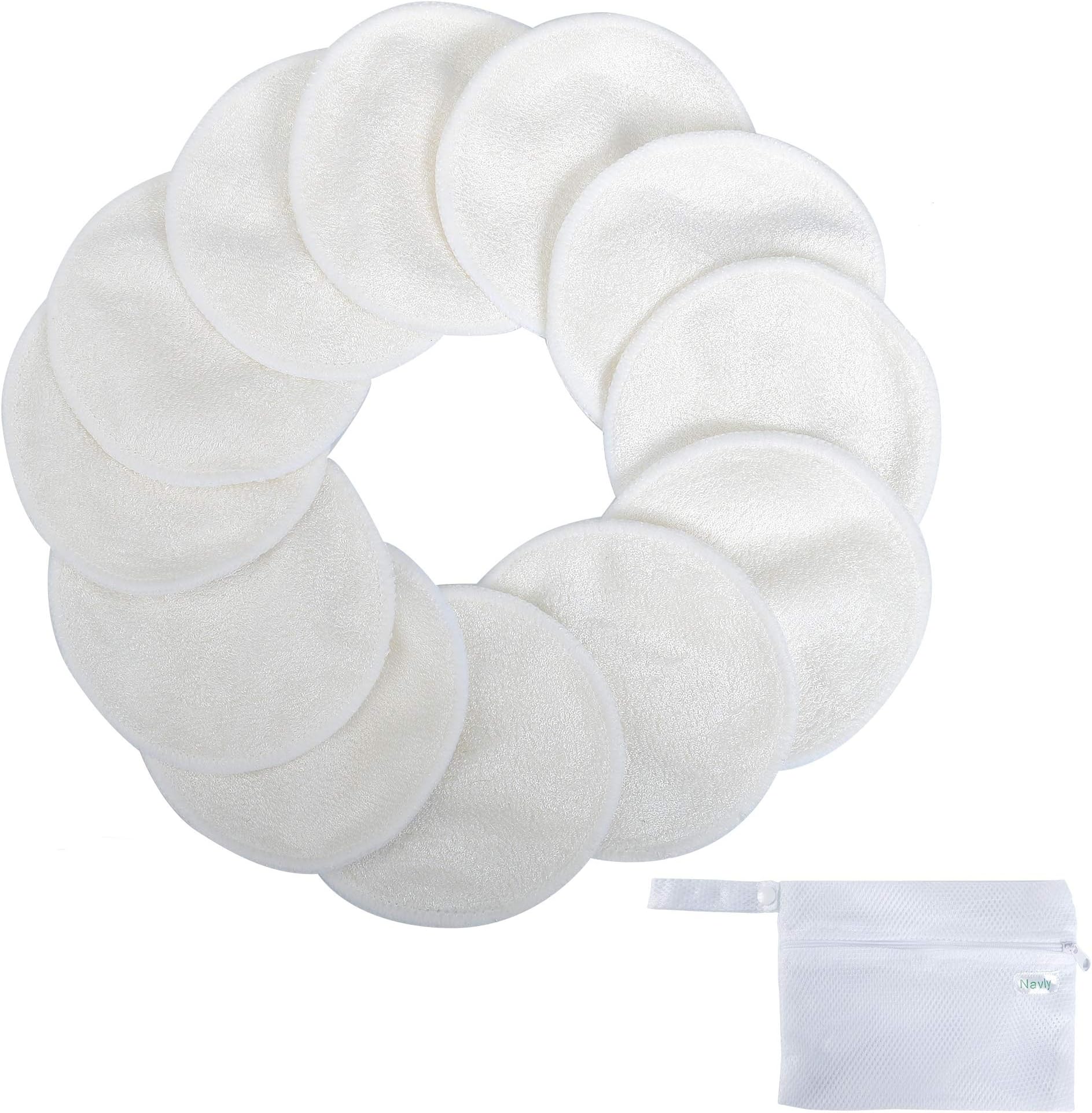 Reusable Cotton Pads - Navly Makeup Remover Cloth,Washable Bamboo Face Cloth with Laundry Bag(12 Pcs)