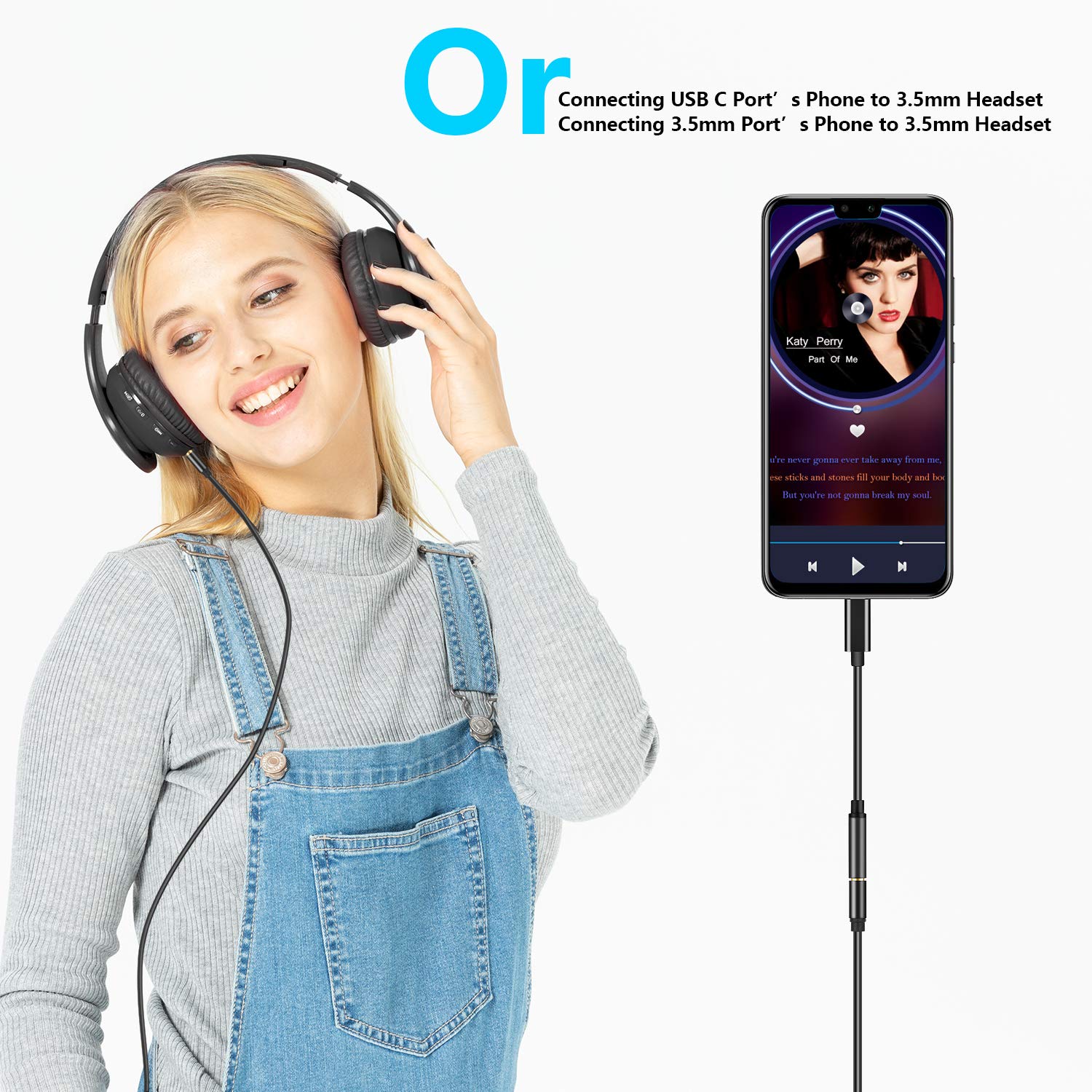 3-in-1 Type C to 3.5mm Audio Aux Jack Adapter, USB-C Male to 3.5mm Female Stereo Earphone Converter (Black)