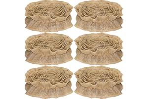 Jishi Burlap Ribbon Garland Christmas Decorations for Tree 9 Ft x 6-Rolls Burlap Bulletin Board Borders for Classroom Decor, Brown Farmhouse Boho Ruffled Trims for Vintage Rustic Home Decor DIY Crafts