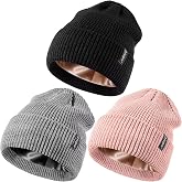 3 Pack Satin Lined Beanie for Women Men, Silk Lined Winter Hats for Cold Weather, Warm Cable Knit Skull Cap Cuffed Beanies