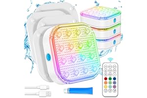 PURHEME Submersible LED Lights with Remote, Waterproof Underwater LED Light Rechargeable Bettery 16 Color Changing Lamp Magnetic Floating Submersible Lights for Pool Vase Aquarium Decor (Ultra-Thin 4-Set)