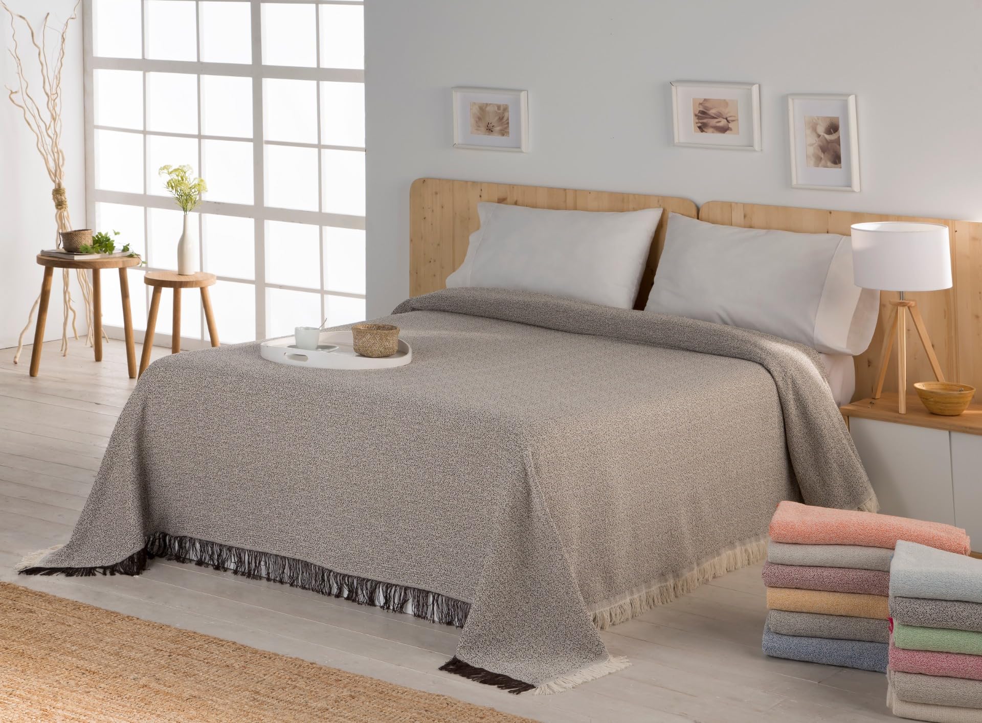 Estoralis - Perugia Multipurpose Bedspread Sofa Bedspread Foulard Plaid for Bed Sofa Comfortable and Soft Polyester Cotton 230 x 260 cm Orange