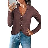MAOECO Womens Cardigan Sweaters Trendy Cropped Button Up Long Sleeve V Neck Loose Boho Casual Knit Tops Fall Outfits