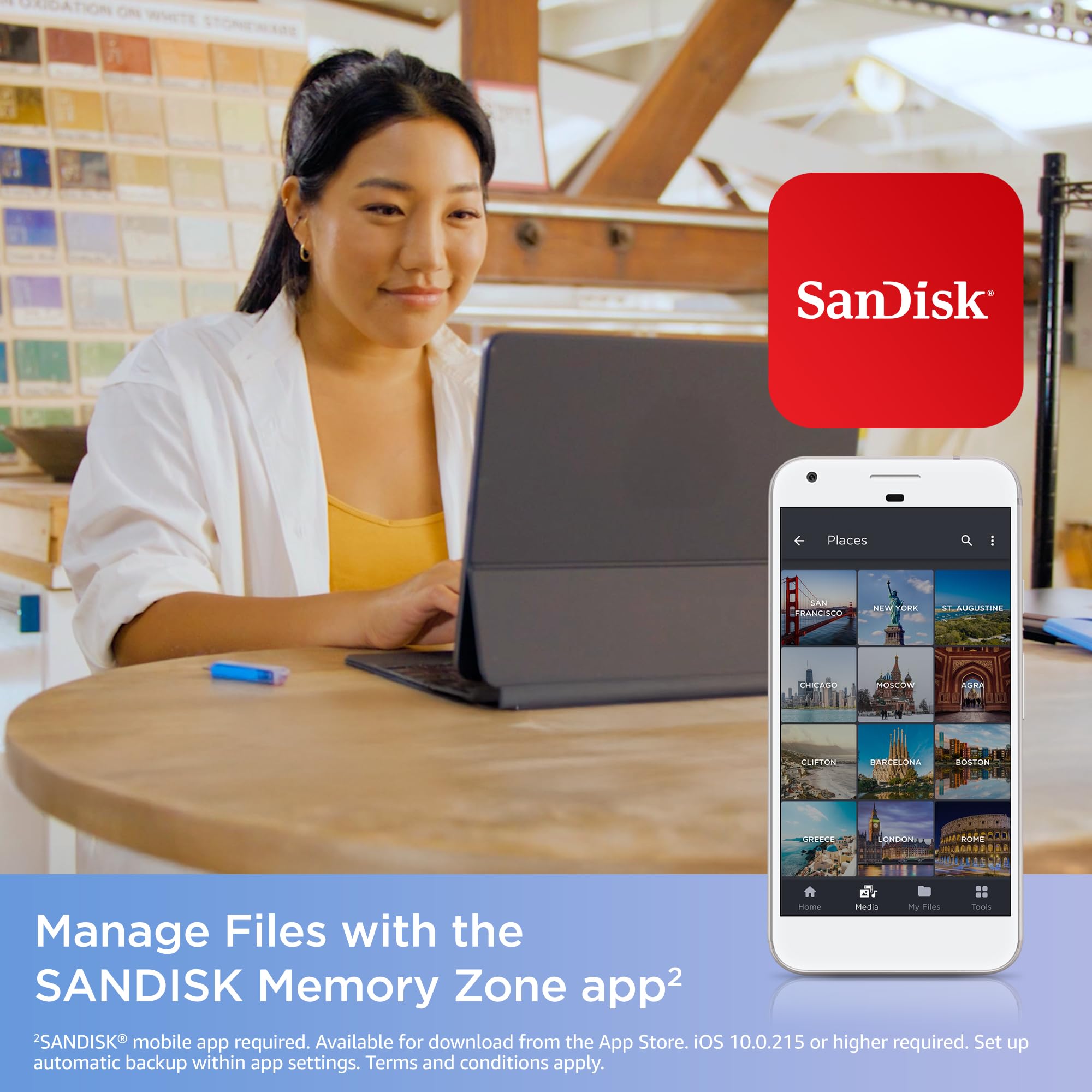 SanDisk 256GB Creator Phone Drive - for iPhone, iPad, Laptop & Mac - Includes USB Type-C and Lightning Connectors - Automatic Backup, 3 Months of Adobe Lightroom Included - SDIXD0N-256G-GN6TP