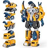 MIEBELY Toddler Robot Construction Vehicles Set – 5Pcs Transforming Robots for Kids - Magnetic Toys with Sturdy Connectors –