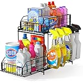 SUEH DESIGN Under Sink Organizer, 2 Tier Bathroom Cabinet Organizer Metal Kitchen Sink Organzier with Hanging Rail for Kitchen Bathroom Organization and Storage, 1 Pack