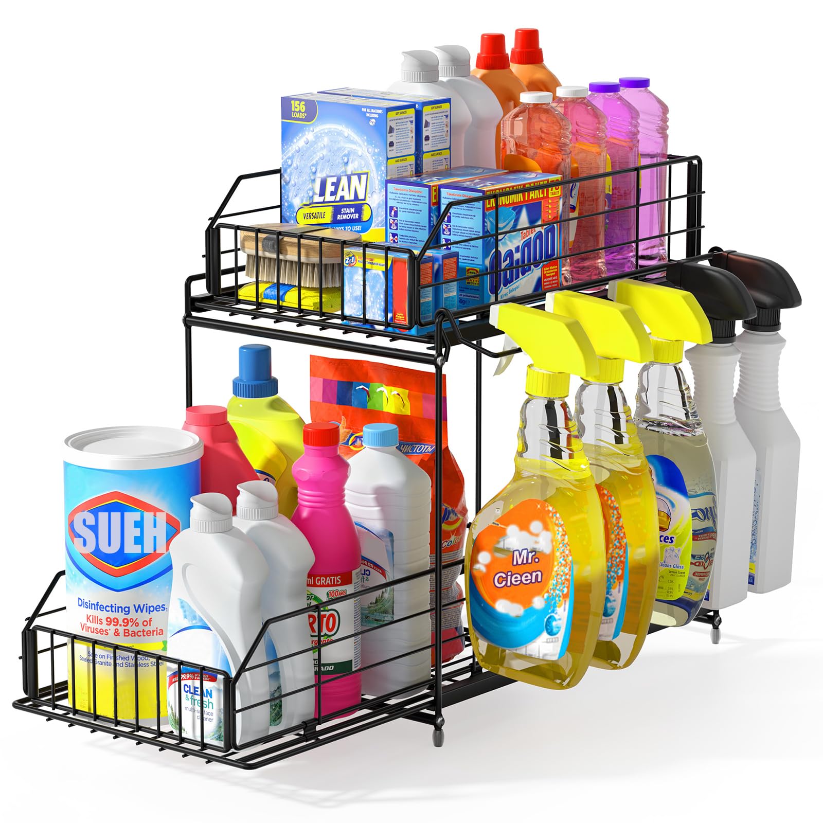 Photo 1 of SUEH DESIGN Under Sink Organizer, 2 Tier Bathroom Cabinet Organizer Metal Kitchen Sink Organzier with Hanging Rail for Kitchen Bathroom Organization and Storage, 1 Pack