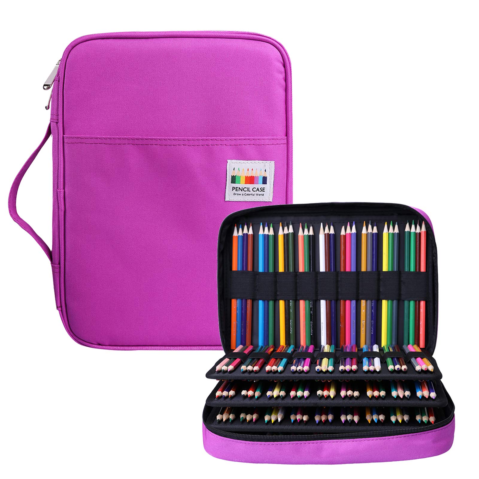BOMKEE Drawing Pencil Case 220 Slots Colored Pen Organizer Bag Portable Handy Painting Storage Stationery Pouch Waterproof Multilayer Gel Pens Watercolor Pencils Holder for Adults (Purple)