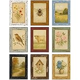 puthiac 4x6 Rustic Picture Frames, 9-Color Farmhouse Distressed Gallery Wall Photo Collage, Shatterproof Acrylic, Wall & Tabletop, Vertical/Horizontal, Vintage Art Prints, Set of 9