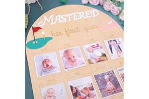 MADENG Her First Year Golf Photo Board - Monthly Photo Decoration for A Hole in One Shot, Golf 1st Birthday Milestone Sign, 1 to 12 Month Photo Display Wood Board