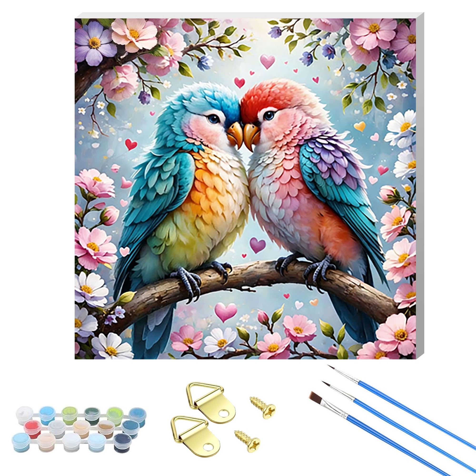 WUJIEJ Adults Paint by Number Kits,Framed Painting by Numbers Kits on Canvas,Color by Numbers Adult Acrylic Watercolor Gifts for Friends Wall Decor (Lovebirds Perched)