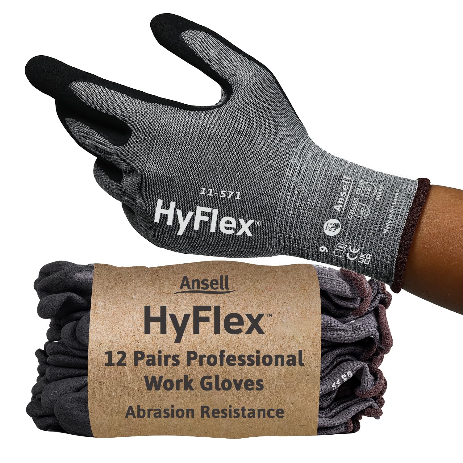 Ansell HyFlex 11-571 Cut Resistant Work Gloves, Abrasion Resistant Nitrile Coating, Industrial Safety Gloves, Lightweight, Breathable and Washable, PPE Men Women, Blue, Size XL (12 Pairs) — image 1