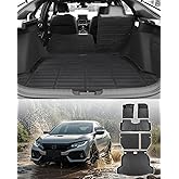 2022-2026 for Honda Civic Hatchback Floor Mats with Backrest Mat, All Weather 6 Pcs TPE Cargo Liners for Civic Hatchback 2022-2025 Trunk Mat Accessories 2022 2023 2024 2025 2026